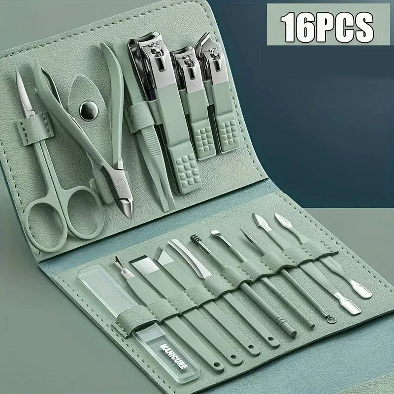 16pcs Professional Manicure &amp; Pedicure Set – Nail Clippers, Cuticle Nippers &amp; Grooming Tools with Travel Case (Random color) image 1