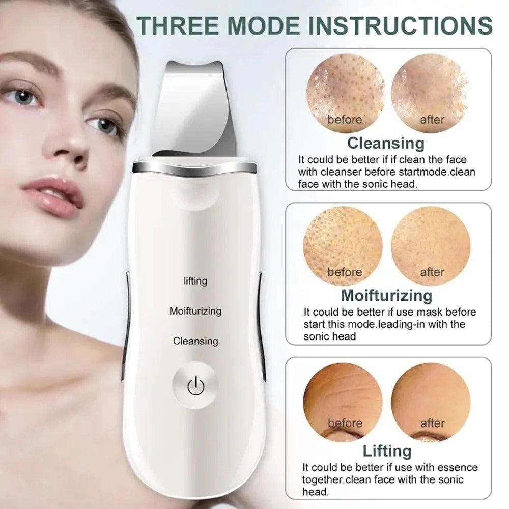 Rechargeable Ultrasonic Skin Scrubber – Deep Cleansing Facial Spatula &amp; Blackhead Remover with Vibration &amp; Peeling Modes image 2