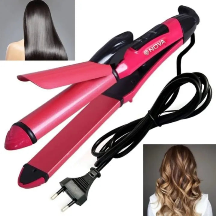 Nova 2-in-1 Hair Straightener &amp; Curler – Model NH-2009, Quick Heat-Up Ceramic Plates for Smooth Straightening &amp; Effortless Curls, Portable Dual-Use Styling Tool for All Hair Types image 1