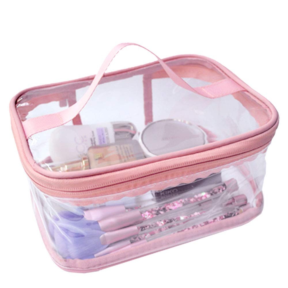 Cosmetic Organizer Makeup Brush Bag Cosmetics Transparent Multifunction Large Waterproof Portable Travel Makeup Cosmetic Bags (Pink Color) image 1