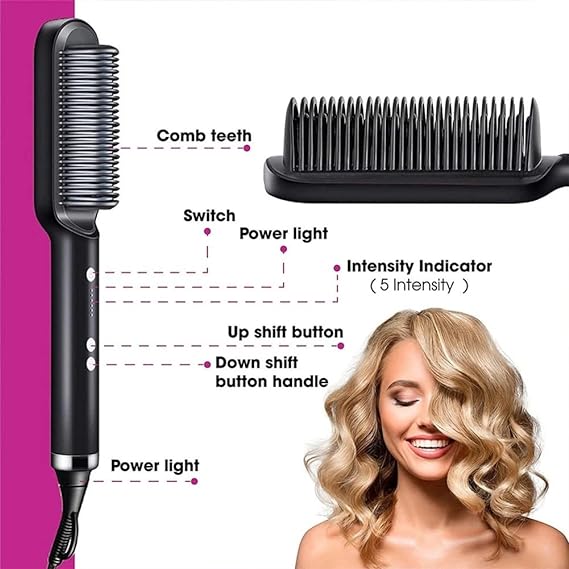 HQT-909B Electric Hair Straightening &amp; Curling Comb/Brush - Dual-Purpose Professional Hair Styler, Non-Damaging Splint, | 2 in 1 Hair Straightener | ( Random Color ) image 4