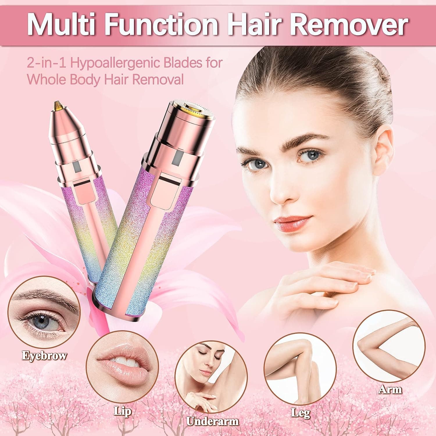 2 in 1 Electric Eyebrow Trimmer and Shaver, Flawless Hair Remover 2 in 1 Hair Remover Trimmer For Women, Flawless Facial Machine Razor, Painless Eyebrow Removal (Rechargeable) image 1