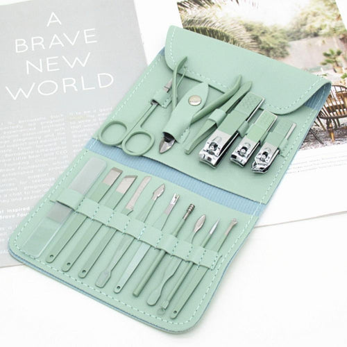 16-Piece Manicure &amp; Pedicure Kit – Premium Stainless Steel Nail Care Set for Hand, Foot &amp; Facial Grooming | Travel-Friendly Case Included | 16 Pcs Nail Care Set | Beauty Essentials Set ( Random Color ) image 1