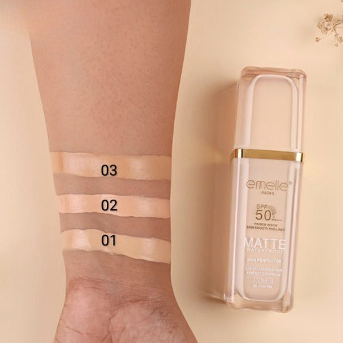 Emelie Paris SPF 50+ Foundation with Primer (30 ml) – Full Coverage, Waterproof, Matte Finish - Shade # 1 image 2
