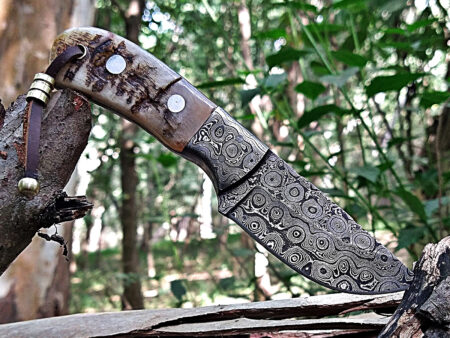 Exquisite Handmade Damascus Steel Fixed Blade Knife | Leather Sheath | Wood
