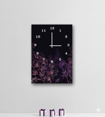 Elegant Floral Digital Printed Wooden Wall Clock – 12x16 Inches Decorative Hanging Clock (Battery Not Included)