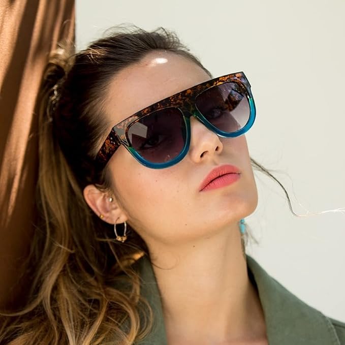 Gradient Oversized Square Sunglasses – Tortoiseshell & Aqua Blue - Image 3