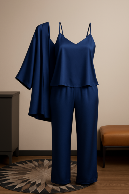 3-Piece Premium Satin Sleepwear Set for Women – Camisole, Pants & Robe | Nightwear & Loungewear | Free Size (DC-3002)