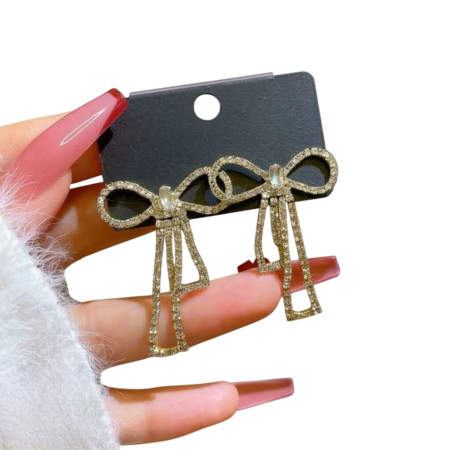 PQT-985 Touch Of Glamour To Your Look With These Bow Shape Zircon Korean Earrings – Color Golden