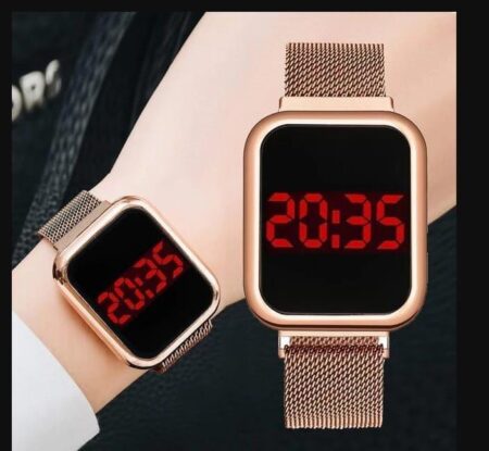 Touch LED Magnet Watch Fashion Casual Sports Men's Watch Touch Smart LED Digital Watches Electronics Wrist Watches for Men Women Square Clock Golden (Without box)