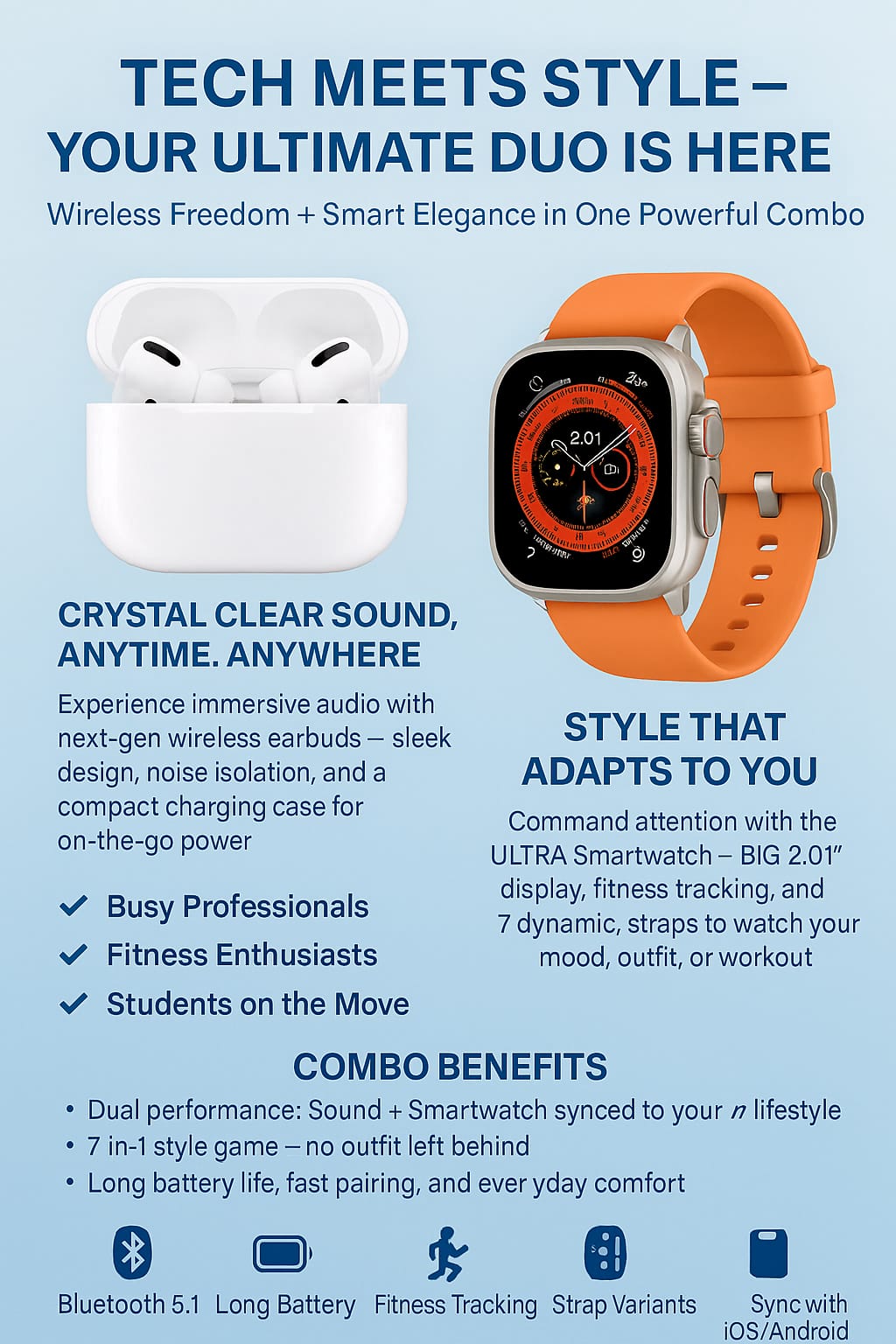 AirPods Pro 2 + Ultra 7-in-1 Smartwatch Combo | Premium Sound & Style Deal - Image 5