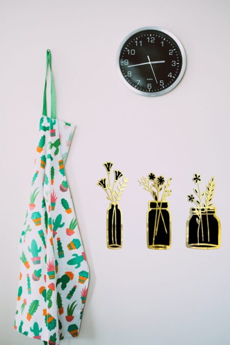 Set of 3 Modern Floral Vase Wall Decor - Golden & Silver Acrylic Mirror Finish | Wall Decor