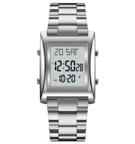 Skmei Men’s Digital Square Watch – Stainless Steel Chain, Quartz Movement, Without box