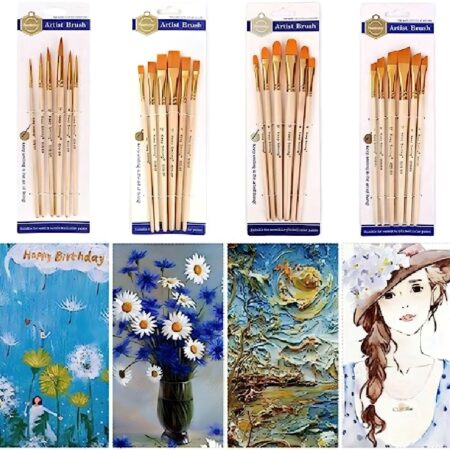 Pack of 6 Professional Angular Brush Set for Artists – Wooden Handle & Ultra-Soft Tapered Bristles | Multi-Purpose Brushes for Painting, Designing, Calligraphy & Craft | Ideal for Acrylic, Oil & Watercolors