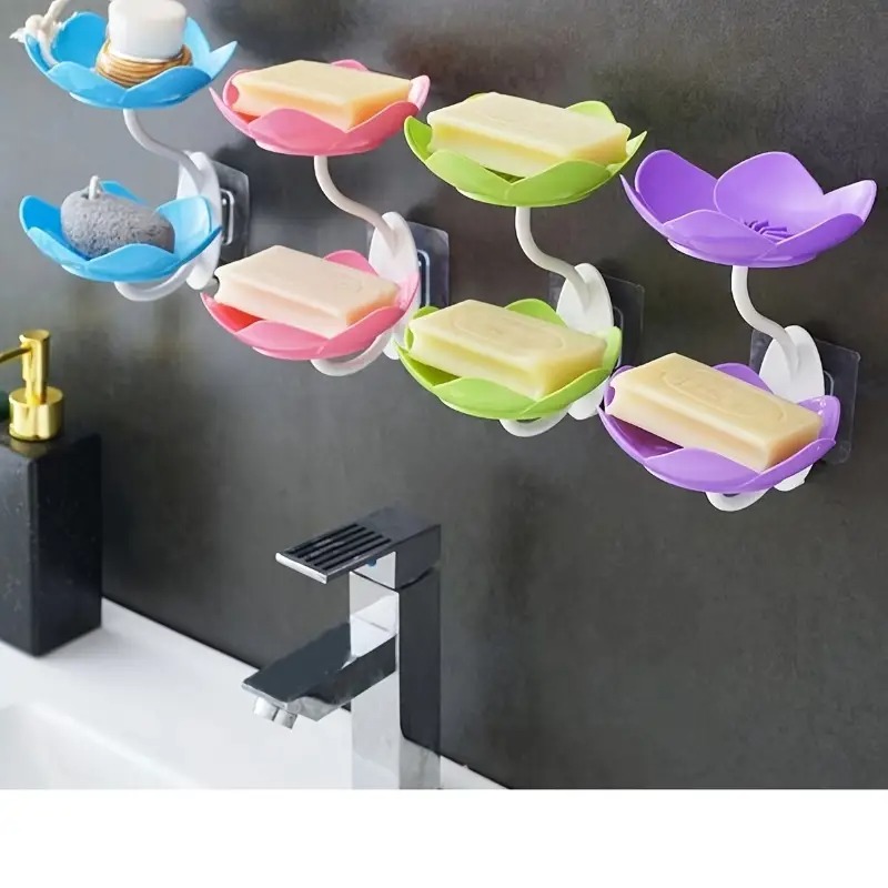 Multicolor Lotus Flower Soap Holder, Double Layer Wall-Mounted, No-Drill with Drainage, Quick-Dry Plastic Bathroom Organizer for Soap Storage, Soap Holder for Bathroom ( Random Color ) - 01 Stand - Image 4