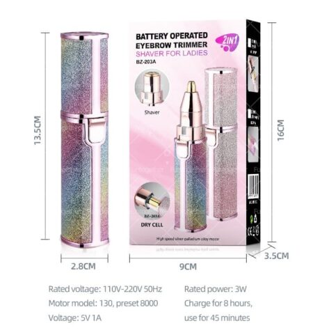 2 in 1 Electric Eyebrow Trimmer & Shaver Model 203A – Rechargeable, Painless Hair Removal for Women
