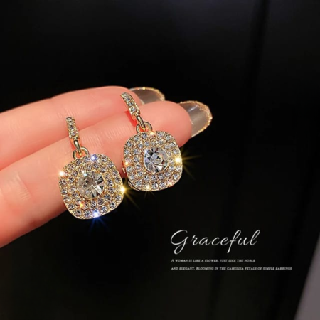 PJT-990 beautifull Sparkling Korean Zircon Earrings – Chic & Timeless Design Available In Golden And Silver Color