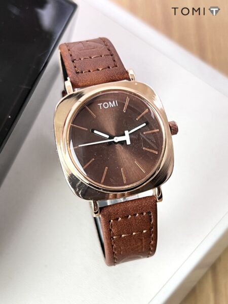 TOMI Original Leather Strap Watch – Waterproof | Box Included | Elegant Design for Everyday Wear