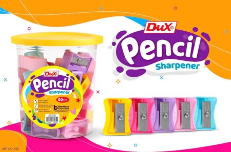 Pack of 50 DUX Plastic Pencil Sharpeners with 8mm Blade, Durable Multicolor Design & Built-in Transparent Shavings Jar – Ideal for School, Office, Art, and Home Use (Multicolor)