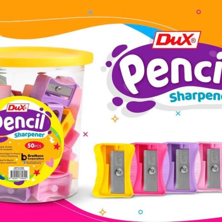 Pack of 50 DUX Plastic Pencil Sharpeners with 8mm Blade, Durable Multicolor Design & Built-in Transparent Shavings Jar – Ideal for School, Office, Art, and Home Use (Multicolor)