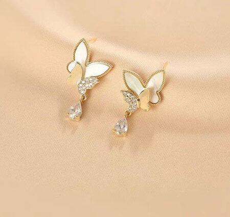 Double Butterfly Hanging Pearl Earings / Earrings Women's Earrings for Gift  / for girls