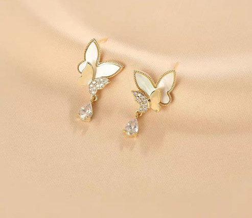 Double Butterfly Hanging Pearl Earings / Earrings Women's Earrings for Gift / for girls